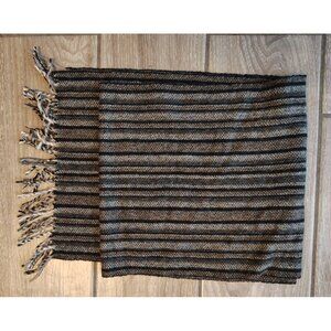 Jos. A. Bank Men's Cashmere Gray Striped Scarf Italy Fringe Ends Dark Light Gray